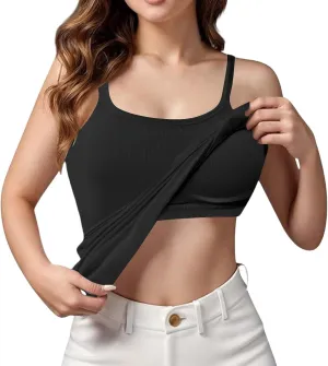 2025 Womens Tank Tops with Built in Bra Casual Scoop Neck Sleeveless Tees Basic Workout Top Camisole Undershirt