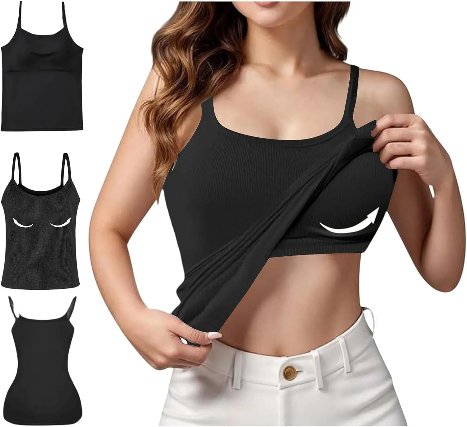 2025 Womens Tank Tops with Built in Bra Casual Scoop Neck Sleeveless Tees Basic Workout Top Camisole Undershirt
