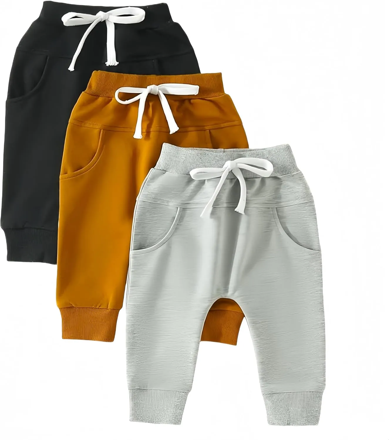 3 Pack Baby Pants Boys Pull-on Jogger Pants Knit Pants Classic Elastic Waist Kids Toddler Pants Long Pants Sweatpants