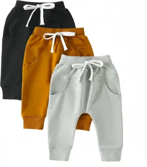 3 Pack Baby Pants Boys Pull-on Jogger Pants Knit Pants Classic Elastic Waist Kids Toddler Pants Long Pants Sweatpants