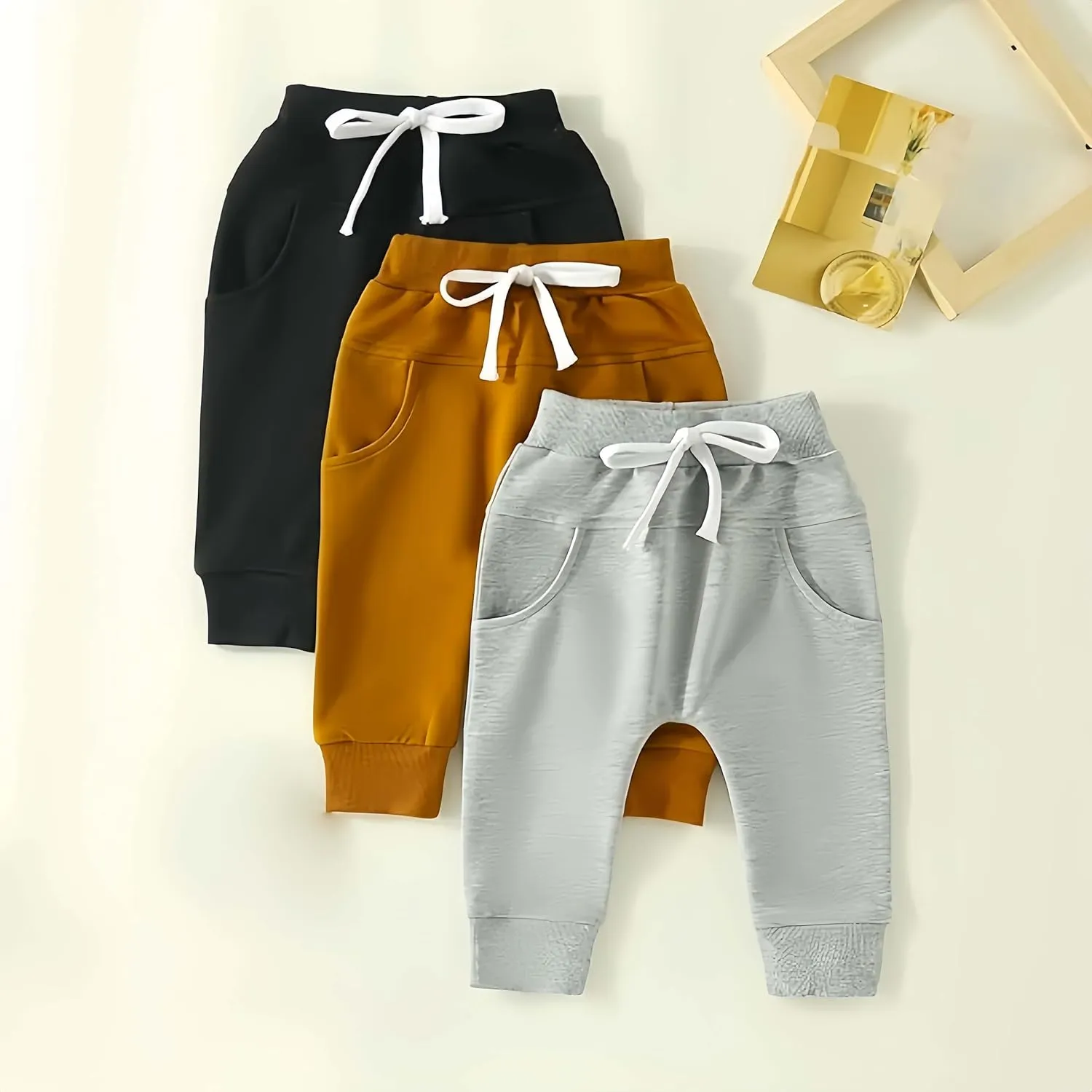 3 Pack Baby Pants Boys Pull-on Jogger Pants Knit Pants Classic Elastic Waist Kids Toddler Pants Long Pants Sweatpants
