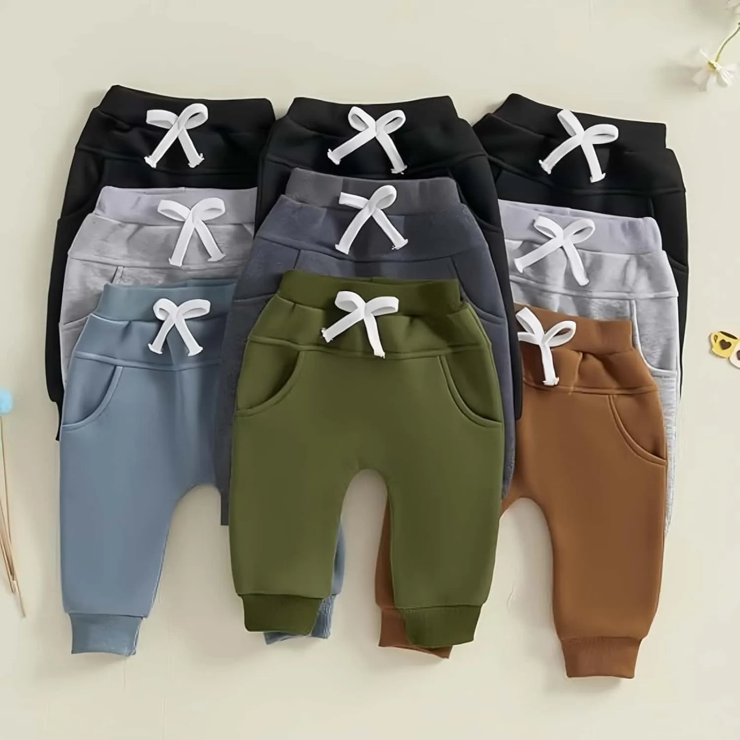 3 Pack Baby Pants Boys Pull-on Jogger Pants Knit Pants Classic Elastic Waist Kids Toddler Pants Long Pants Sweatpants