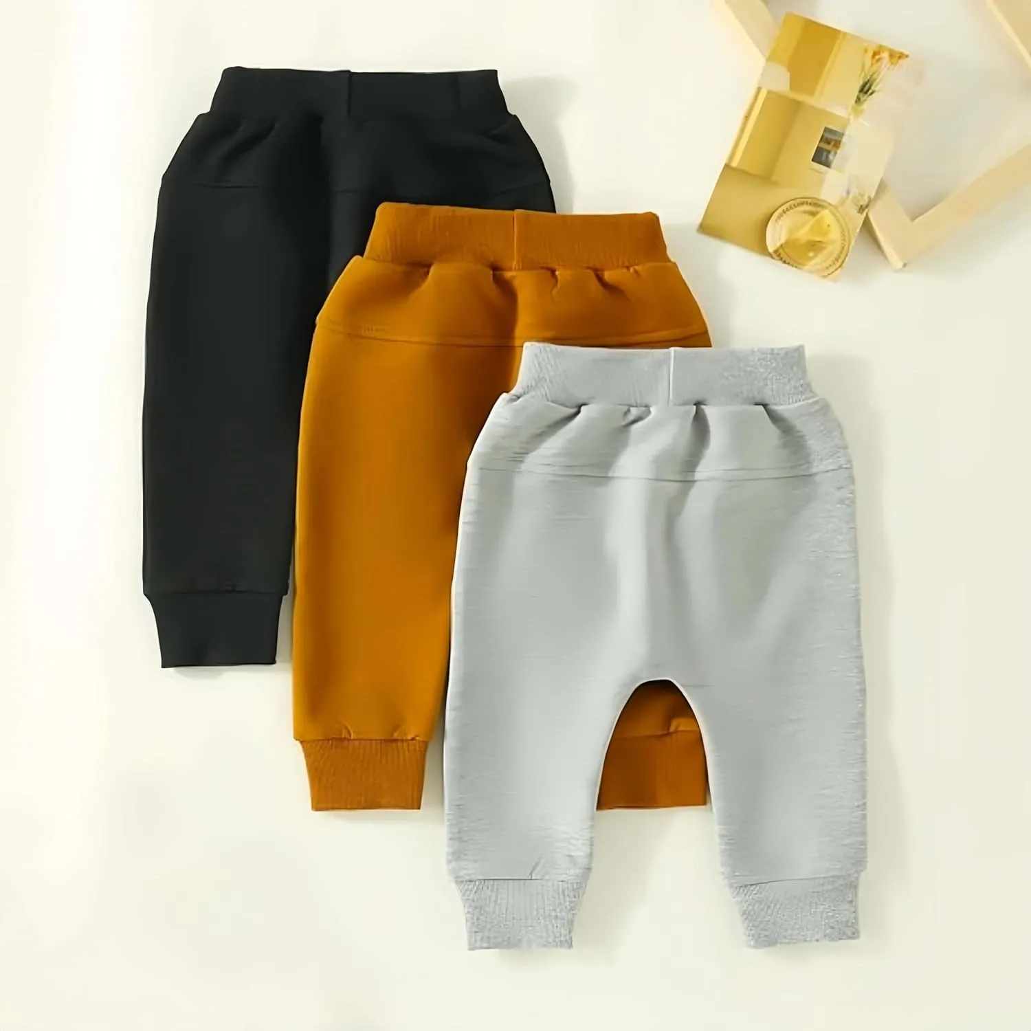 3 Pack Baby Pants Boys Pull-on Jogger Pants Knit Pants Classic Elastic Waist Kids Toddler Pants Long Pants Sweatpants