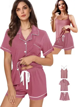 3Pcs Womens Pajamas Set XS-4XL Soft Pajama Sets Cami Sexy Lingerie Sleepwear Pj Lounge Sets Pjs Set Loungewear