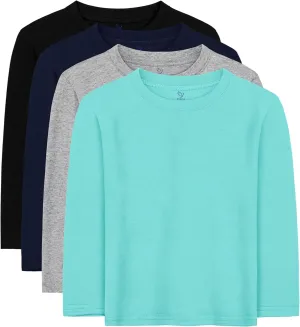 4 Pack Boys Long Sleeve Shirts Soft Cotton Basic Tees Youth Boys Long Sleeve T-Shirts Layering Shirts Tagless