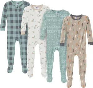 4-Pack Boys Safari Animals & Crab Snug Fit Footed Cotton Pajamas