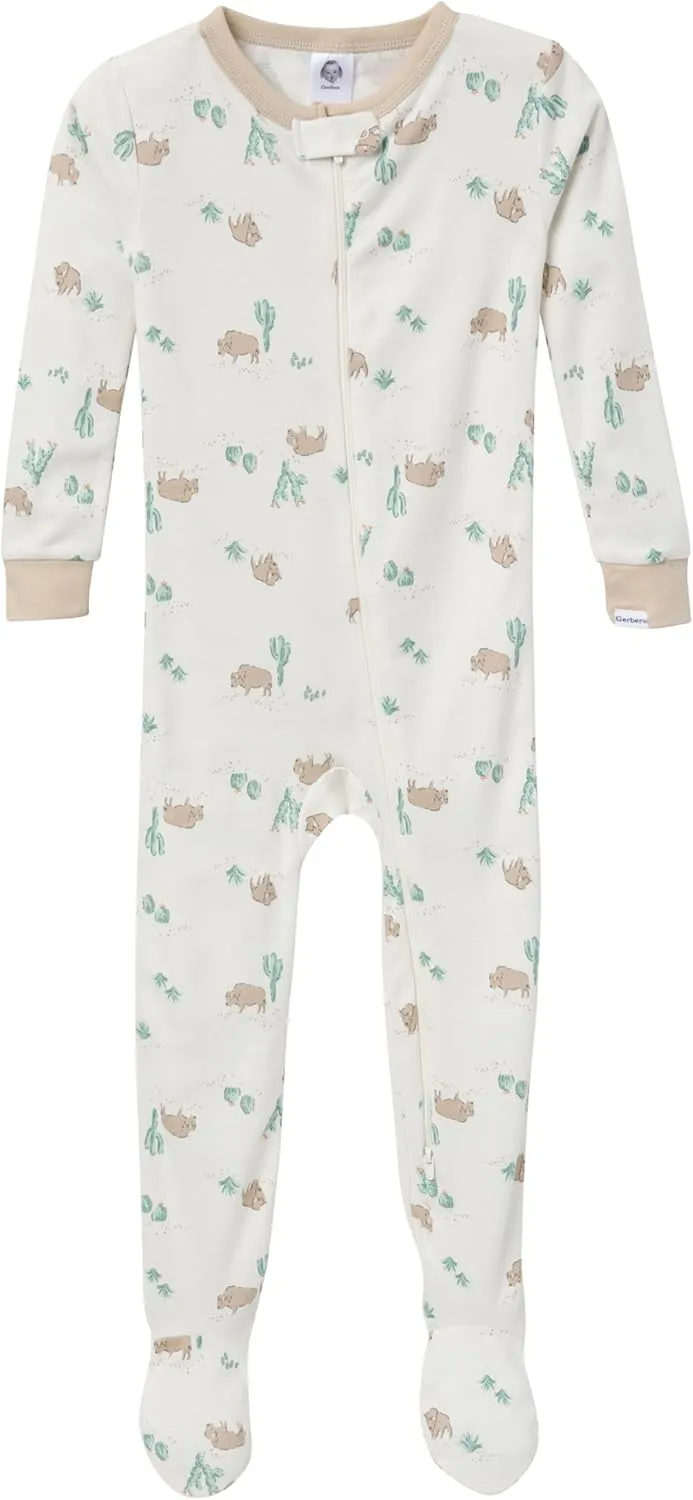 4-Pack Boys Safari Animals & Crab Snug Fit Footed Cotton Pajamas