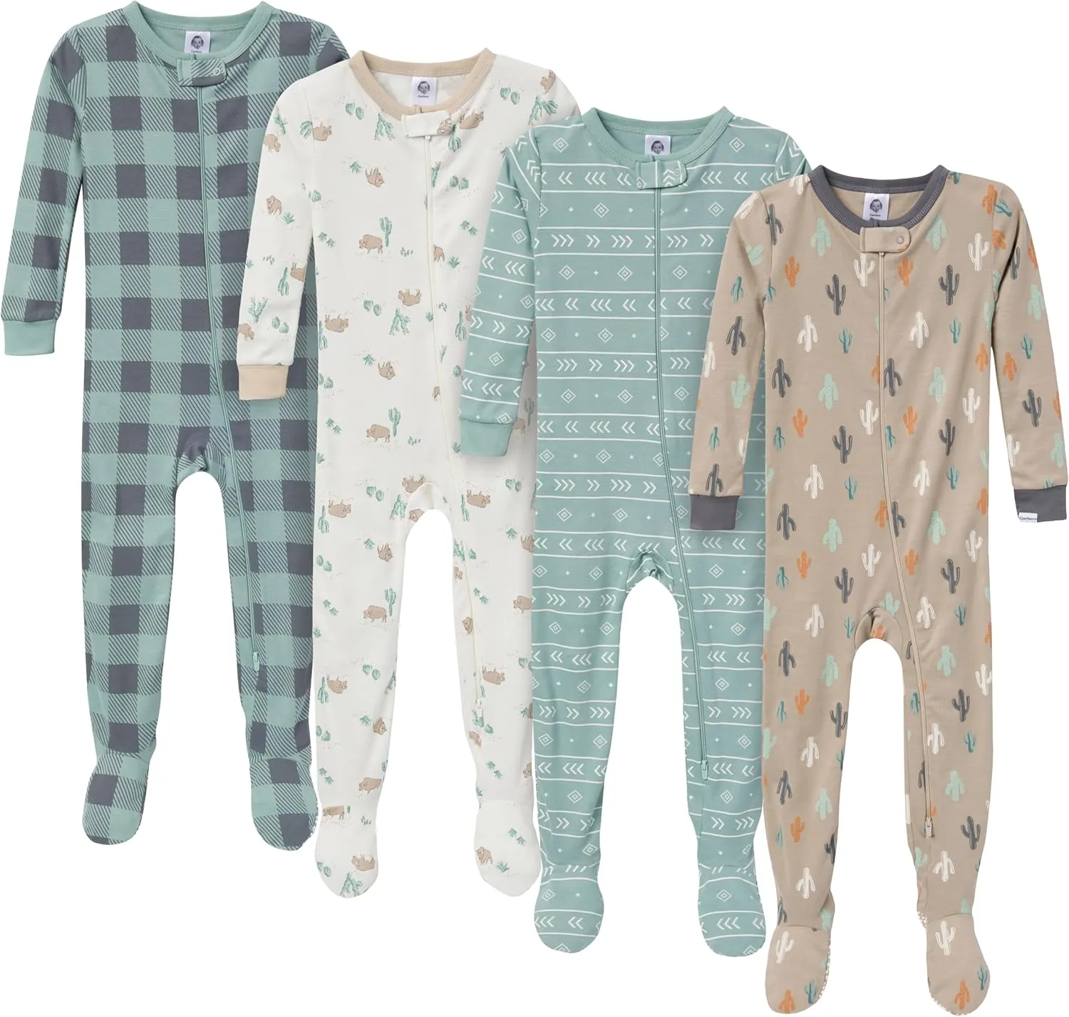 4-Pack Boys Safari Animals & Crab Snug Fit Footed Cotton Pajamas