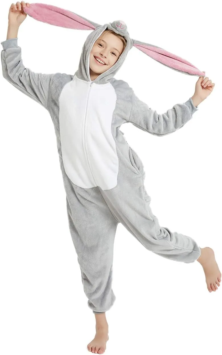 ABENCA Easter Kids Bunny Onesie Rabbit Pajamas for Girls Cartoon One Piece Animal Halloween Christmas Cosplay Costume
