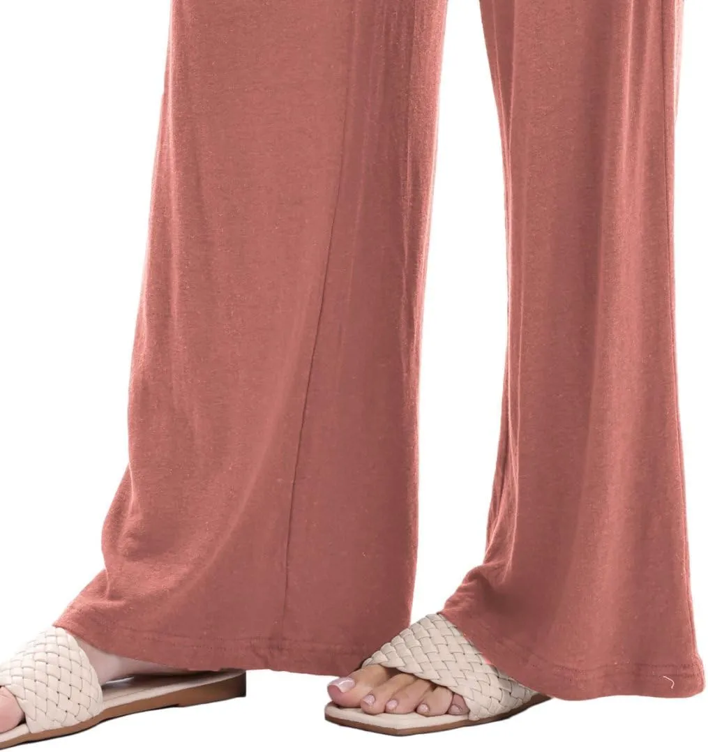 Amazhiyu Womens Linen Knit High Waist Elastic Wide Leg Lounge Pants with Pockets