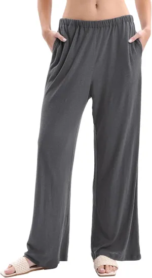 Amazhiyu Womens Linen Knit High Waist Elastic Wide Leg Lounge Pants with Pockets