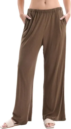 Amazhiyu Womens Linen Knit High Waist Elastic Wide Leg Lounge Pants with Pockets