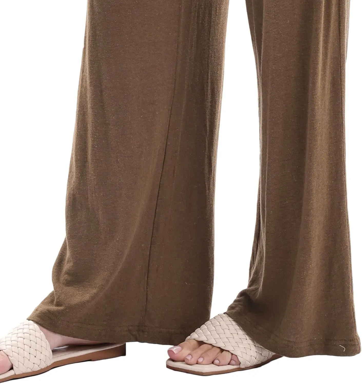 Amazhiyu Womens Linen Knit High Waist Elastic Wide Leg Lounge Pants with Pockets