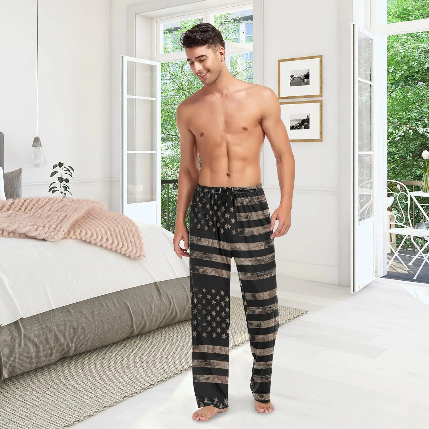 American Flag Desert Camouflage Men's Pajama Pants Sleepwear Lounge Pajama Bottoms