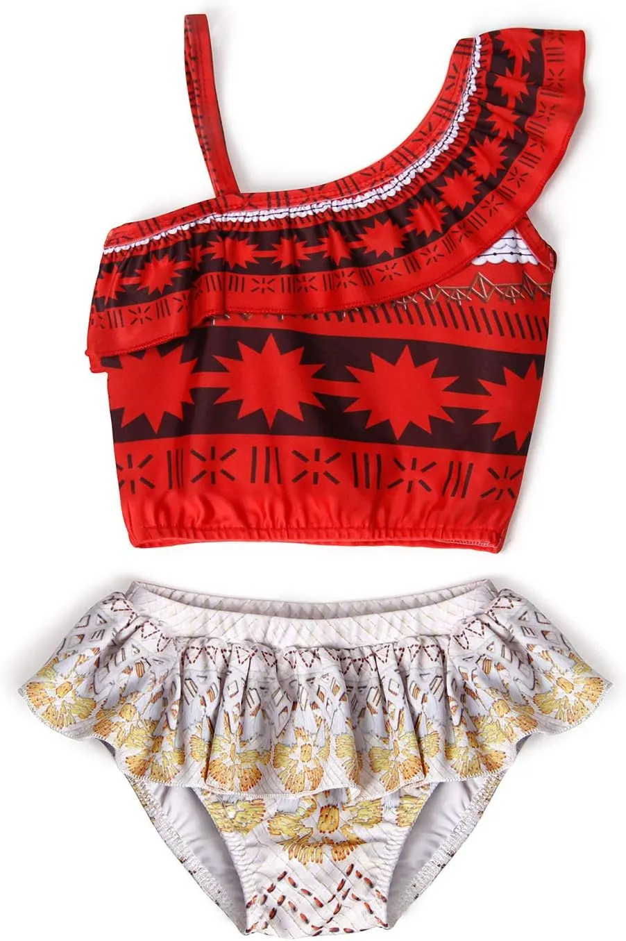 AmzBarley Girls Swimwear 2 Pieces Bathing Suit Ruffle One Shoulder Swimsuits Bikini Set Swimming Skirts