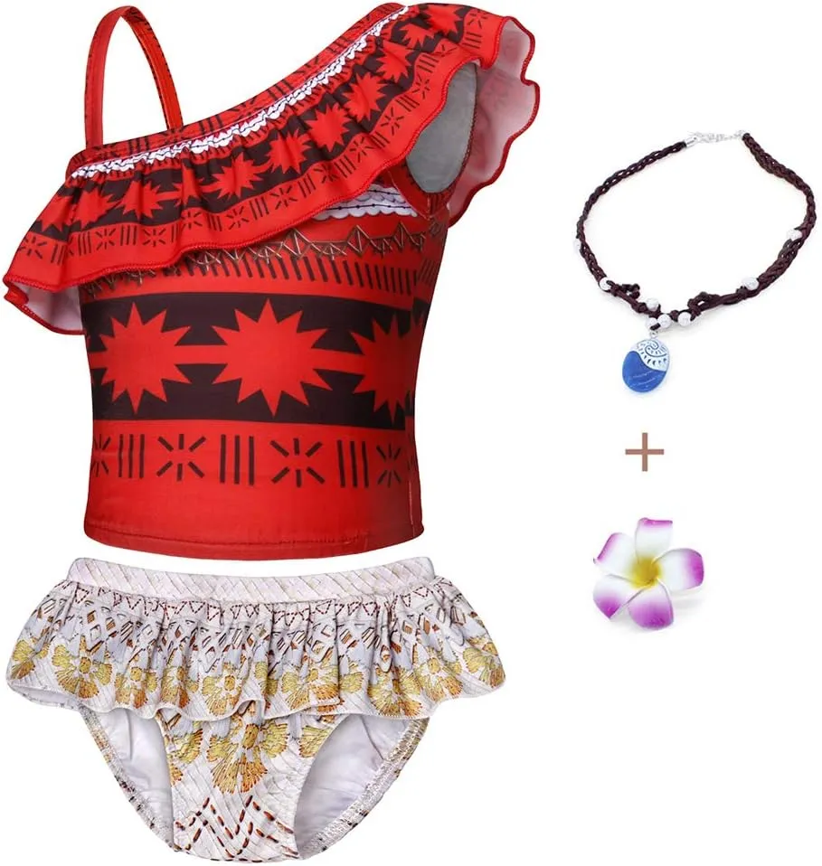 AmzBarley Girls Swimwear 2 Pieces Bathing Suit Ruffle One Shoulder Swimsuits Bikini Set Swimming Skirts