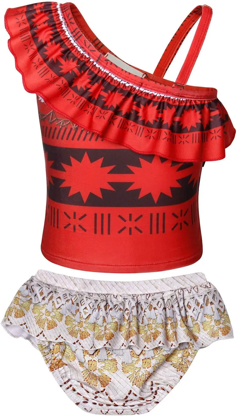 AmzBarley Girls Swimwear 2 Pieces Bathing Suit Ruffle One Shoulder Swimsuits Bikini Set Swimming Skirts