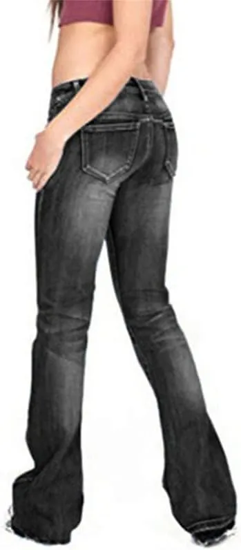 Andongnywell Women's Juniors High Bell Bottoms Jeans Flare Jeans Boho Solid Hippie Wide Leg Denim Flared Bell Bottom Pants