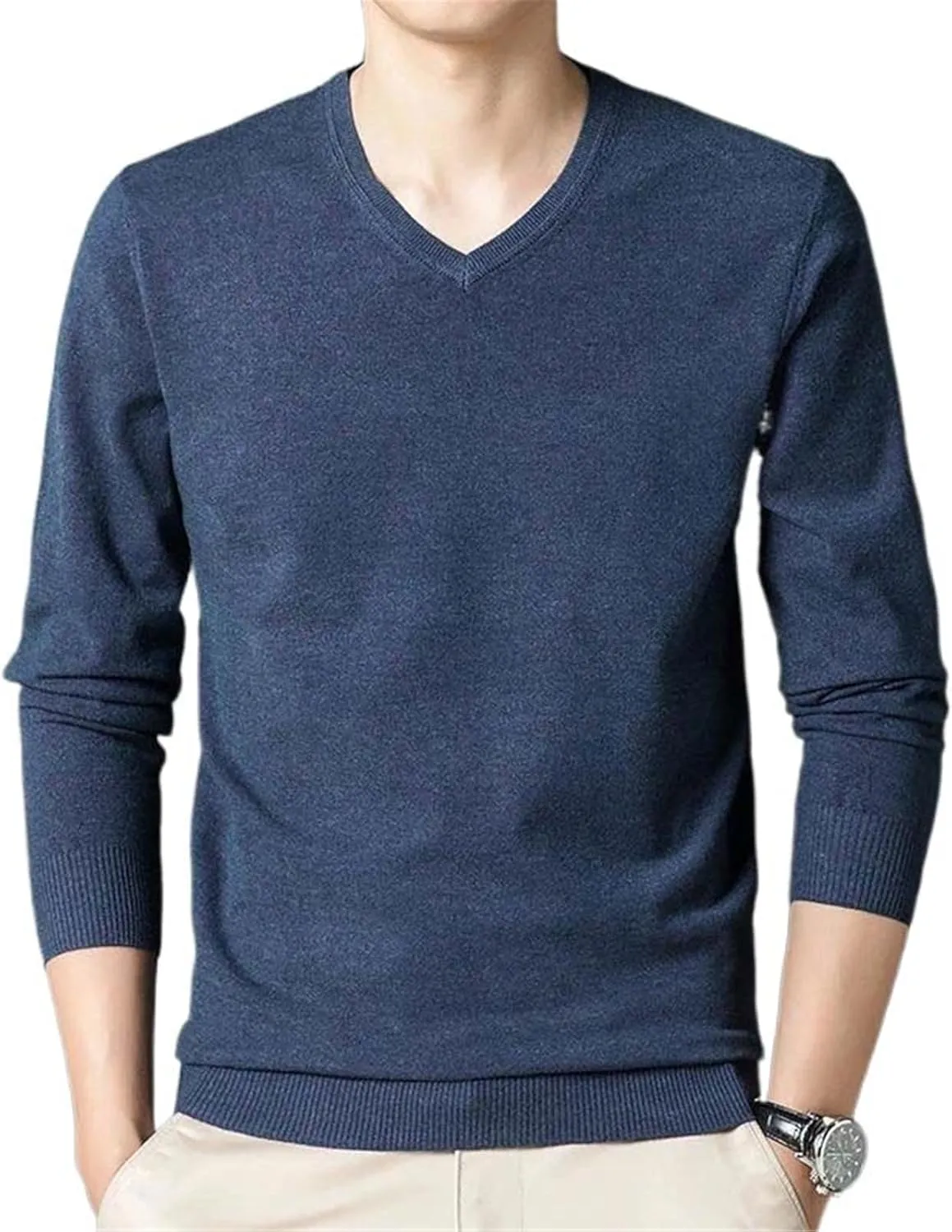 Aoleaky Spring Autumn Men's Sweaters Solid Color Casual Pullover V Neck Knitted Sweater Men Bottoming Shirt Pullovers Men