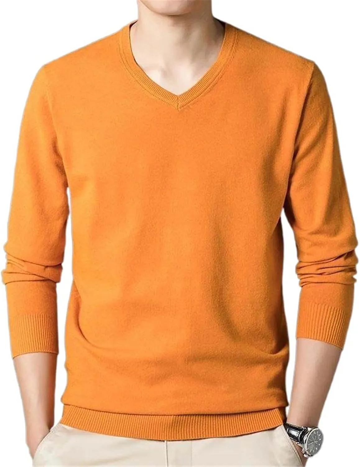 Aoleaky Spring Autumn Men's Sweaters Solid Color Casual Pullover V Neck Knitted Sweater Men Bottoming Shirt Pullovers Men
