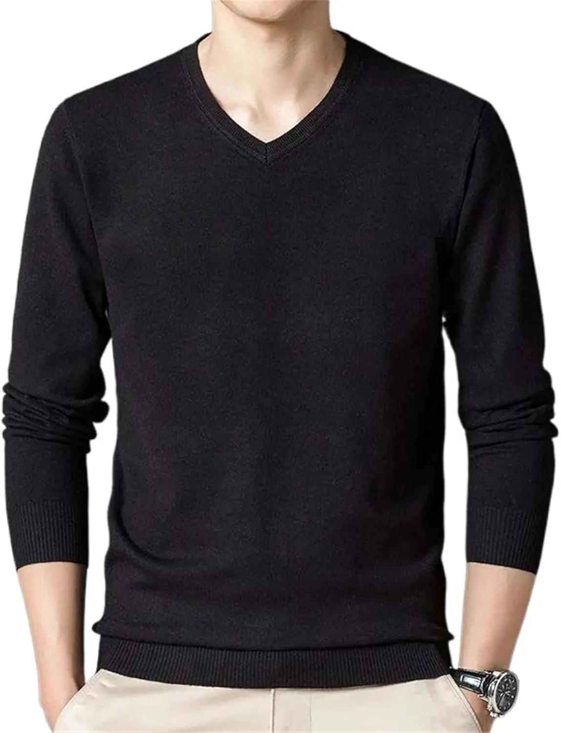 Aoleaky Spring Autumn Men's Sweaters Solid Color Casual Pullover V Neck Knitted Sweater Men Bottoming Shirt Pullovers Men