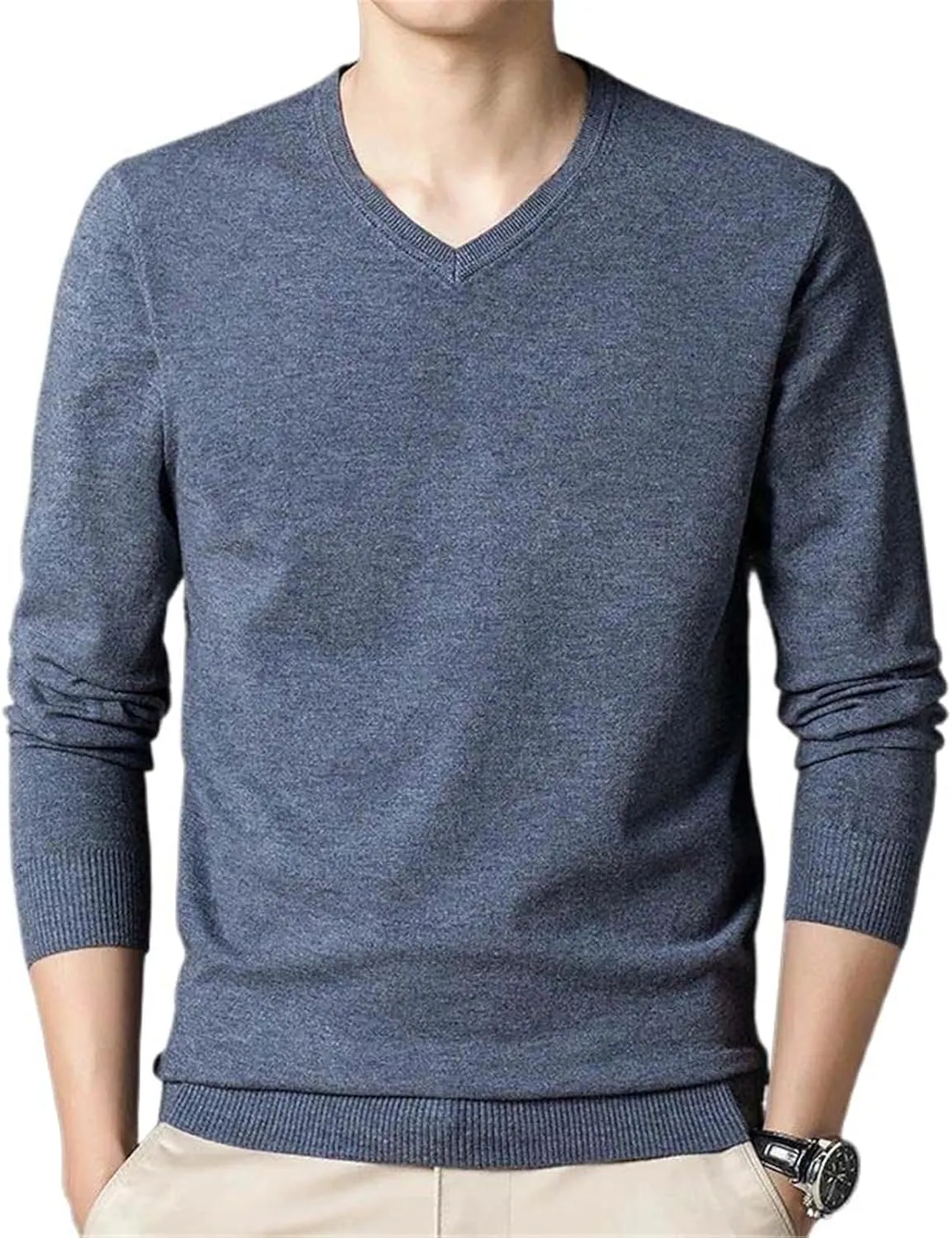 Aoleaky Spring Autumn Men's Sweaters Solid Color Casual Pullover V Neck Knitted Sweater Men Bottoming Shirt Pullovers Men