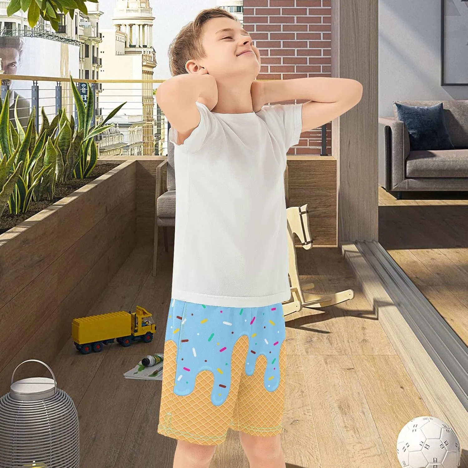 Athletic Gym Shorts Boys Casual Shorts Elastic Waist with Pockets, Summer Kids Bottom for Sports Homewear 7-15 Years