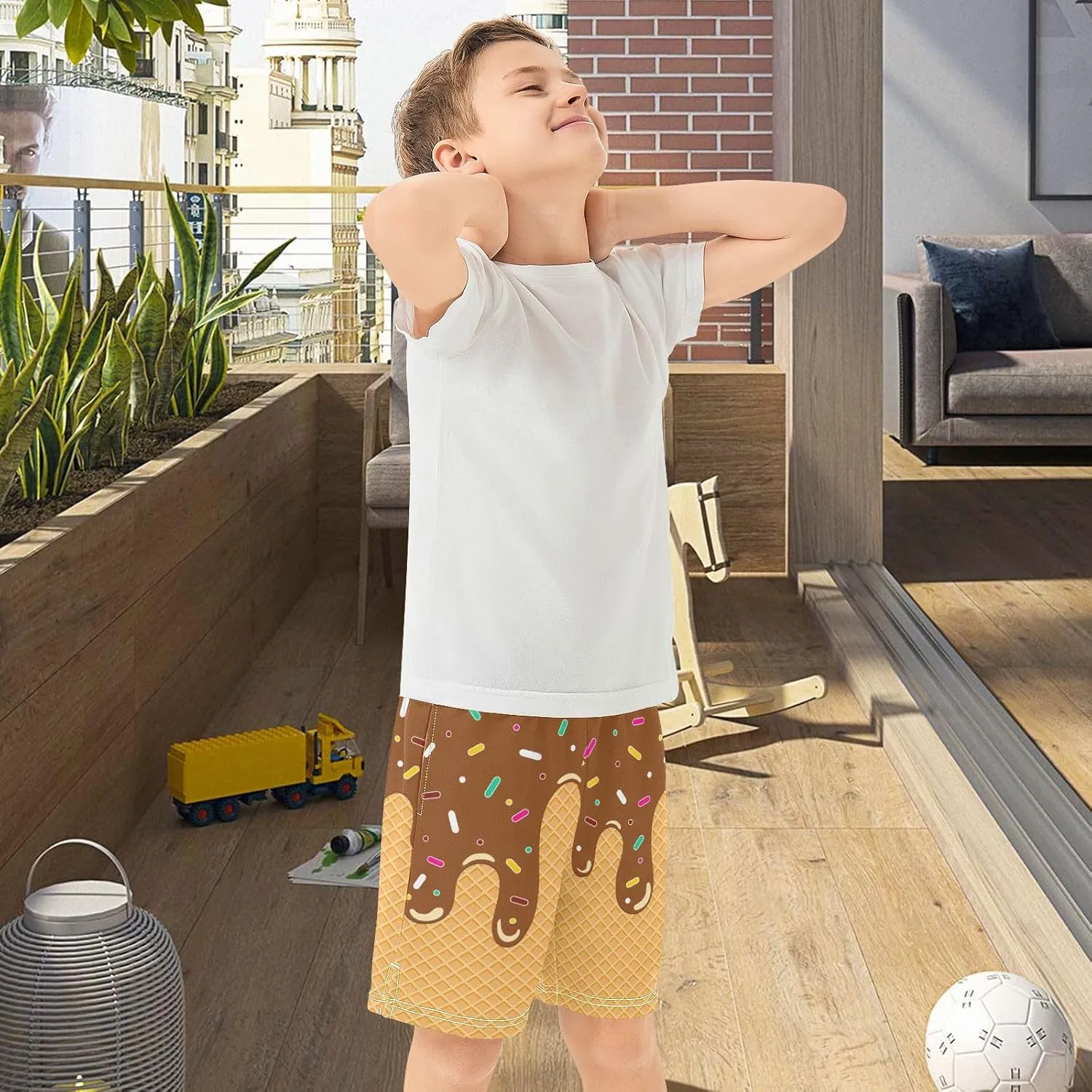 Athletic Gym Shorts Boys Casual Shorts Elastic Waist with Pockets, Summer Kids Bottom for Sports Homewear 7-15 Years