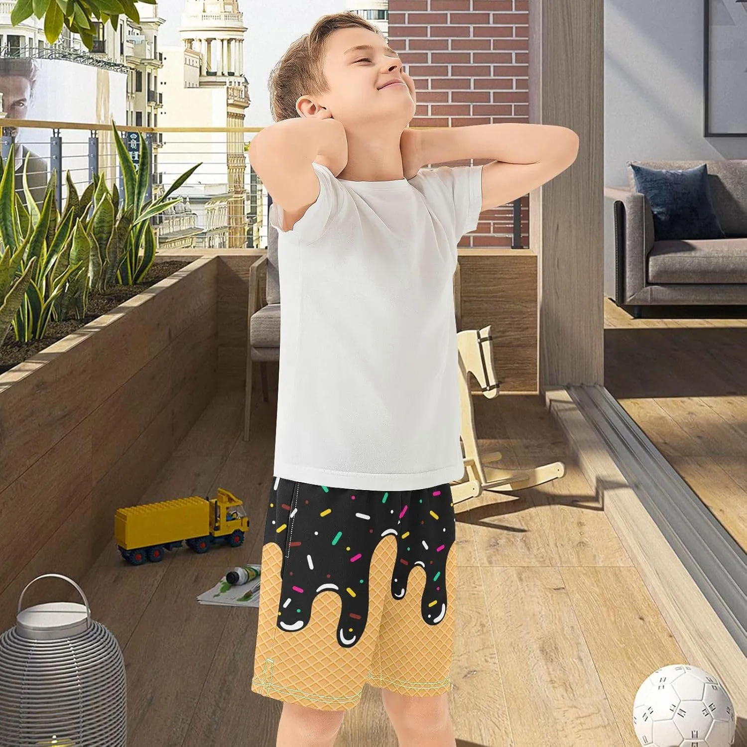 Athletic Gym Shorts Boys Casual Shorts Elastic Waist with Pockets, Summer Kids Bottom for Sports Homewear 7-15 Years