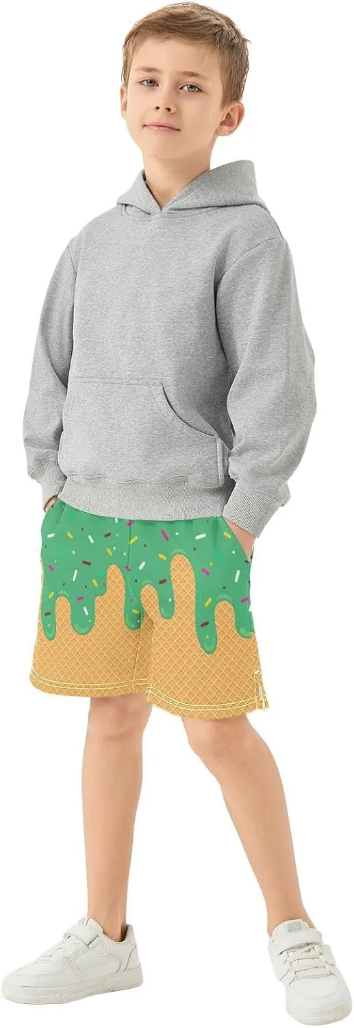 Athletic Gym Shorts Boys Casual Shorts Elastic Waist with Pockets, Summer Kids Bottom for Sports Homewear 7-15 Years