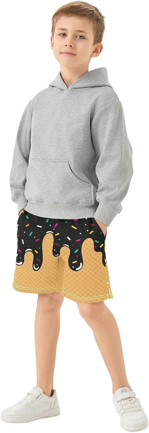 Athletic Gym Shorts Boys Casual Shorts Elastic Waist with Pockets, Summer Kids Bottom for Sports Homewear 7-15 Years