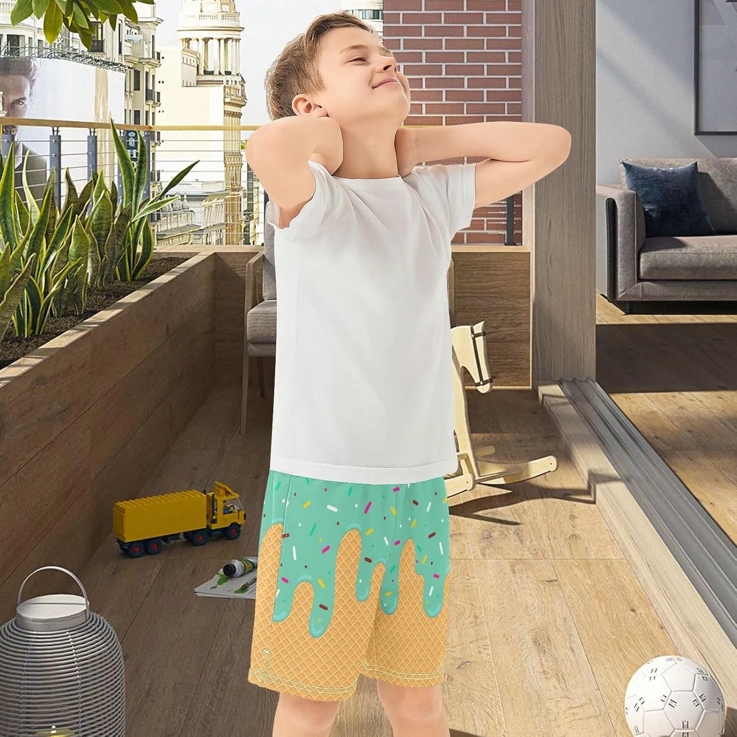 Athletic Gym Shorts Boys Casual Shorts Elastic Waist with Pockets, Summer Kids Bottom for Sports Homewear 7-15 Years