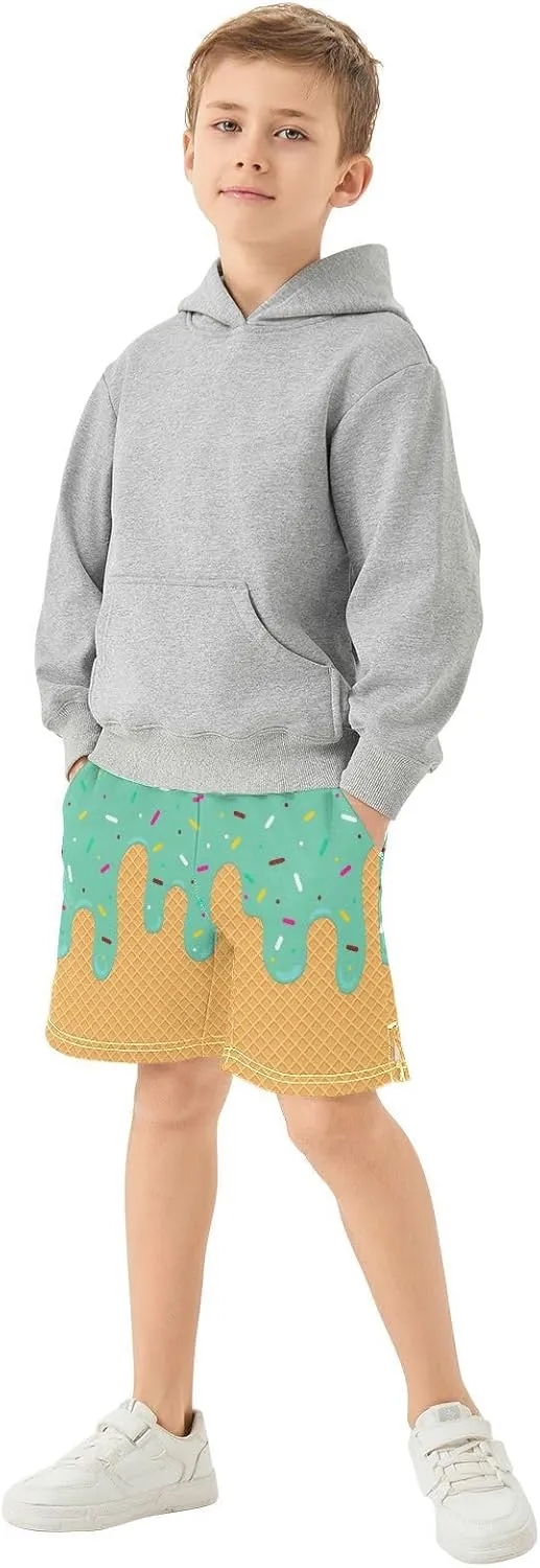 Athletic Gym Shorts Boys Casual Shorts Elastic Waist with Pockets, Summer Kids Bottom for Sports Homewear 7-15 Years