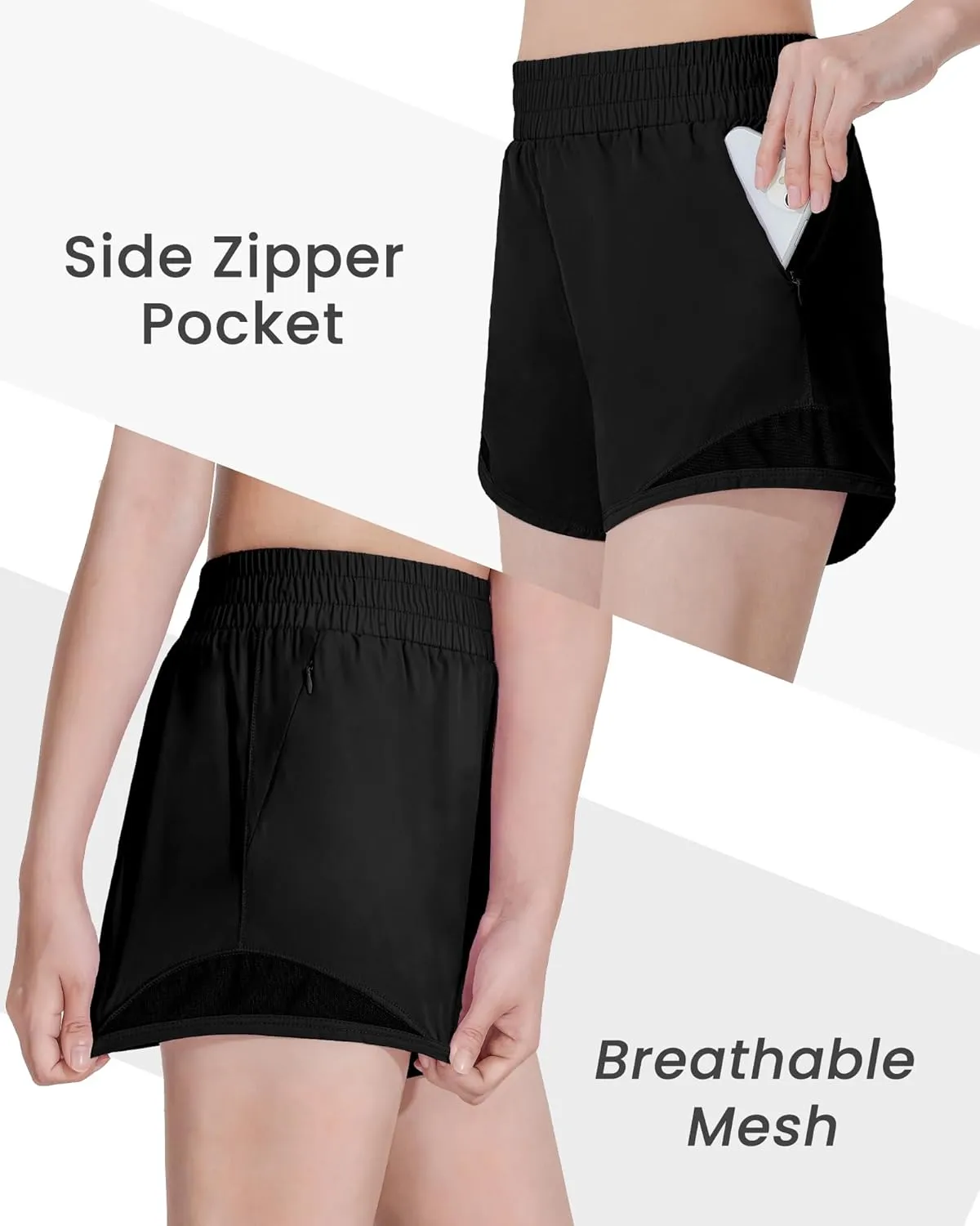 Auranso Girls Athletic Shorts Quick Dry Running Shorts with Mesh Liner and Zip Pockets