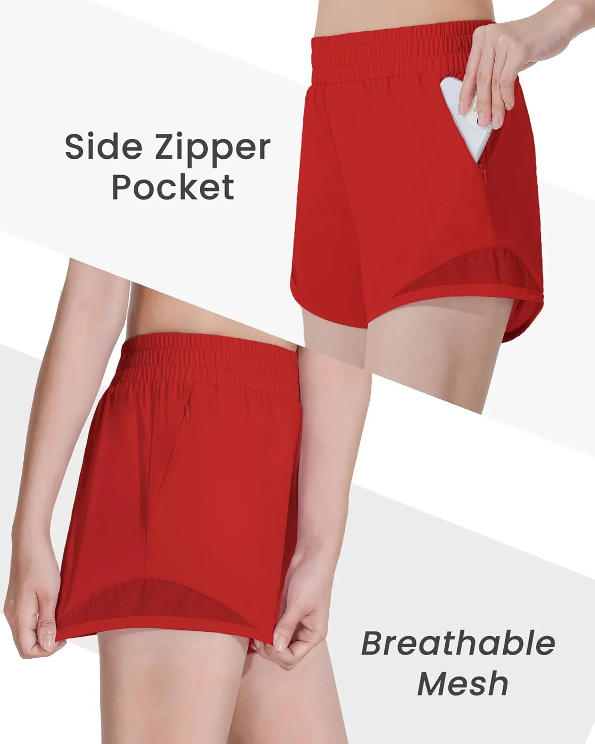 Auranso Girls Athletic Shorts Quick Dry Running Shorts with Mesh Liner and Zip Pockets