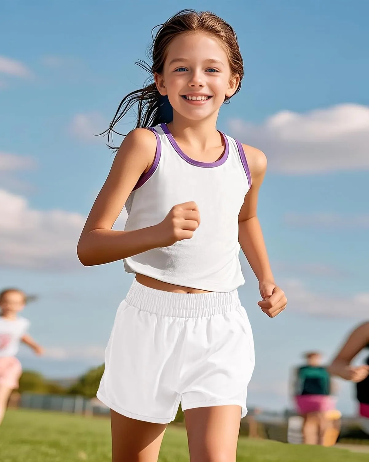 Auranso Girls Athletic Shorts Quick Dry Running Shorts with Mesh Liner and Zip Pockets