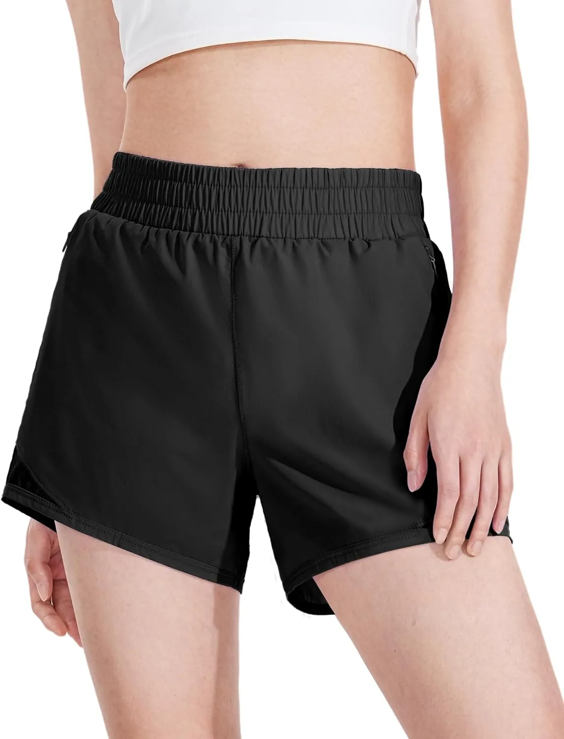 Auranso Girls Athletic Shorts Quick Dry Running Shorts with Mesh Liner and Zip Pockets