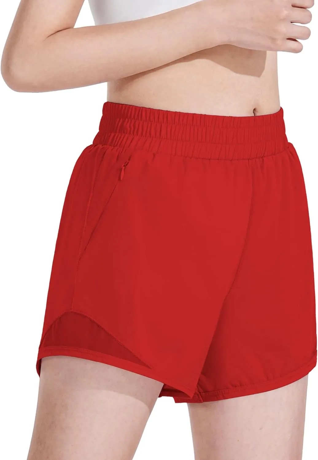 Auranso Girls Athletic Shorts Quick Dry Running Shorts with Mesh Liner and Zip Pockets