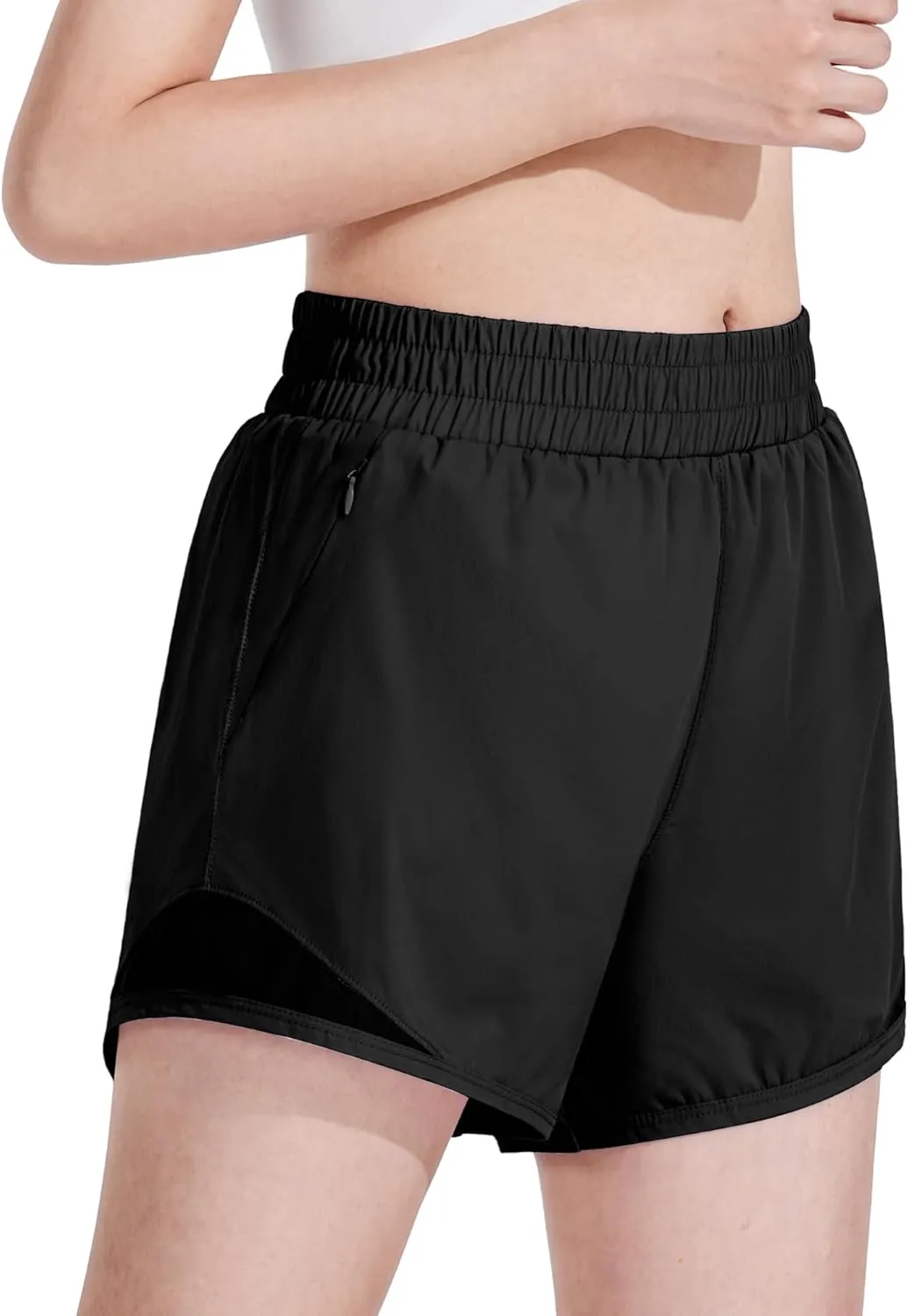 Auranso Girls Athletic Shorts Quick Dry Running Shorts with Mesh Liner and Zip Pockets