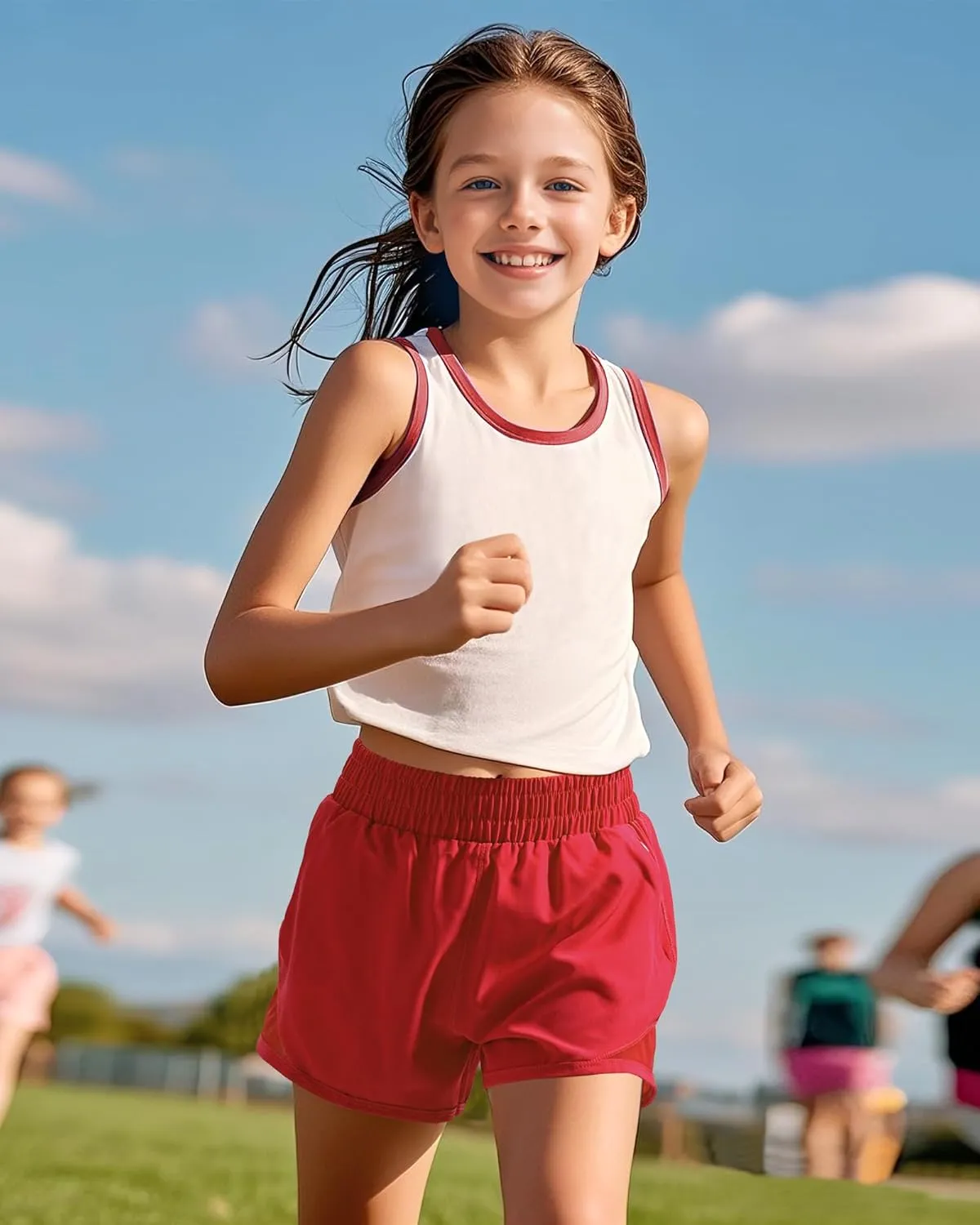 Auranso Girls Athletic Shorts Quick Dry Running Shorts with Mesh Liner and Zip Pockets