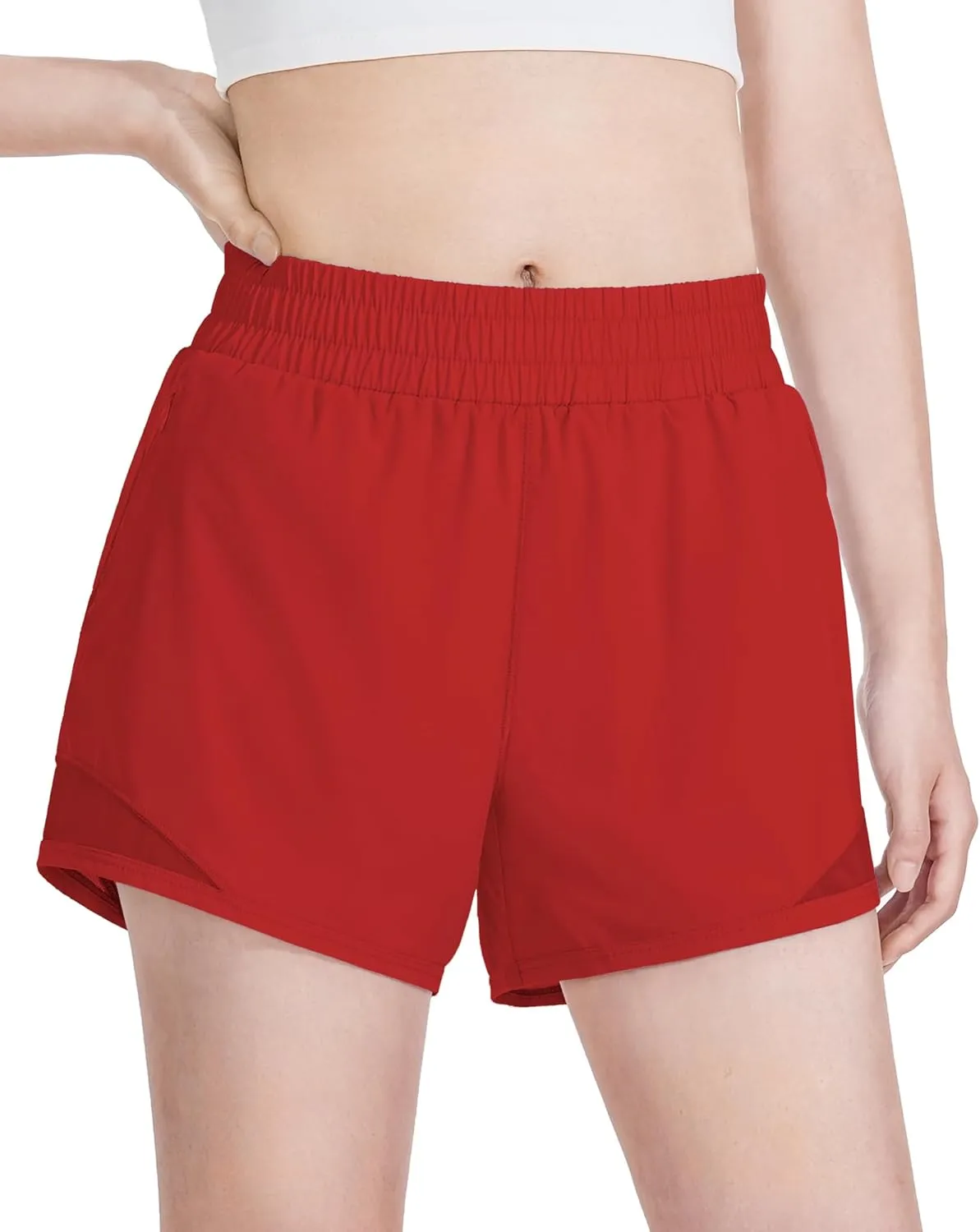 Auranso Girls Athletic Shorts Quick Dry Running Shorts with Mesh Liner and Zip Pockets