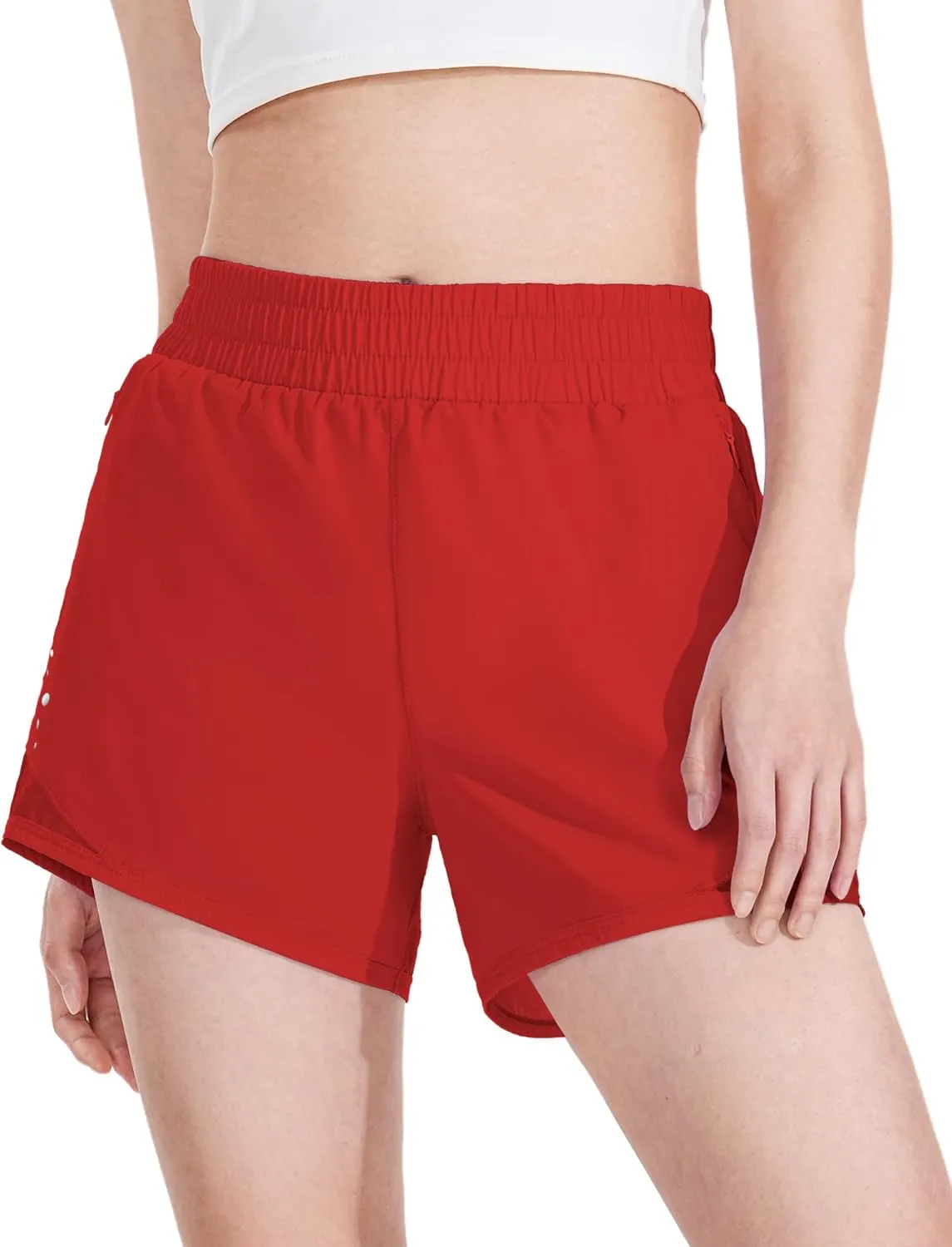 Auranso Girls Athletic Shorts Quick Dry Running Shorts with Mesh Liner and Zip Pockets