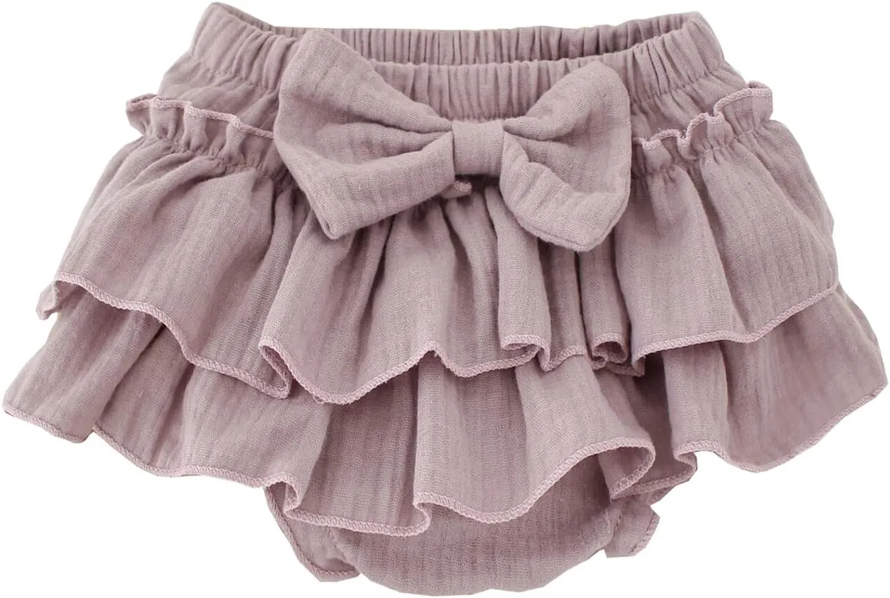 Baby Girls Bloomer Skirt Shorts Bowknot Cotton Gauze Ruffle Diaper Cover Shorts Briefs Cute Bloomers Underpants