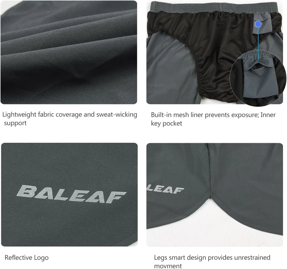 baleaf Men's 3” Running Shorts Gym Quick Dry Athletic Workout Pocket Lightweight Brief