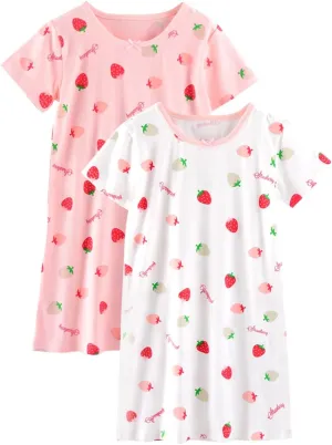 BANGSAUR Girls' Dress Cotton Homewear, Princess 2-Pack Dresses 3-12 Years