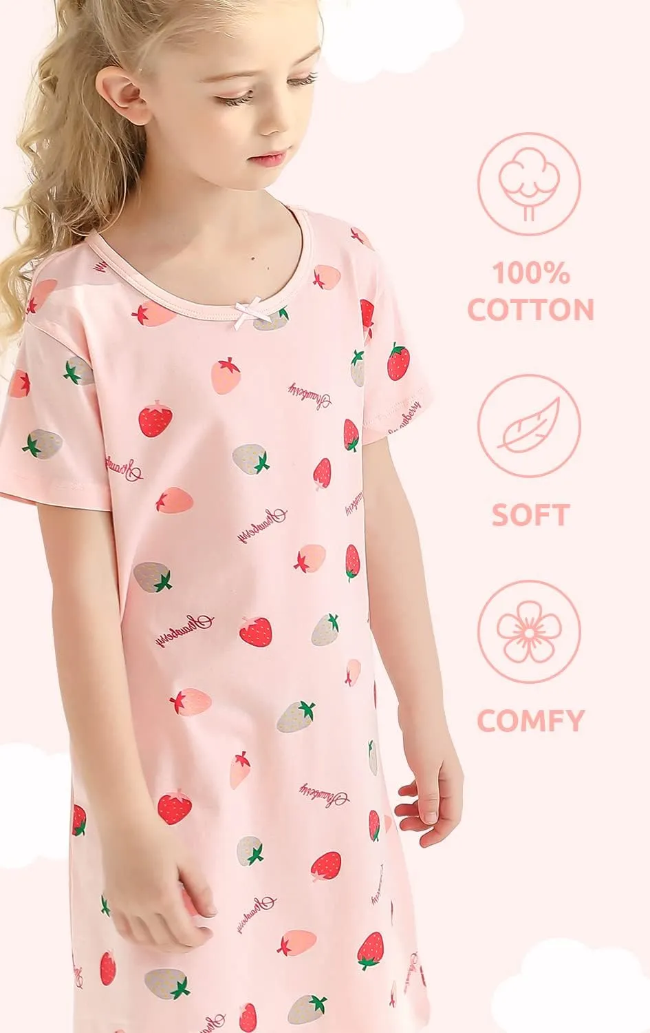 BANGSAUR Girls' Dress Cotton Homewear, Princess 2-Pack Dresses 3-12 Years
