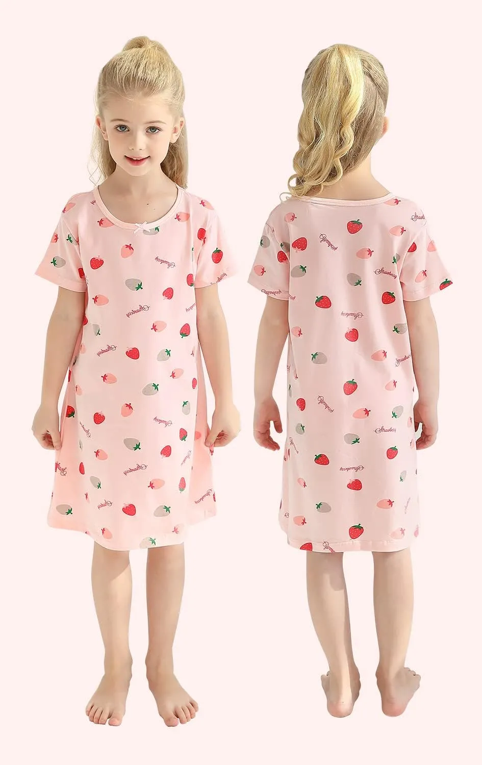 BANGSAUR Girls' Dress Cotton Homewear, Princess 2-Pack Dresses 3-12 Years