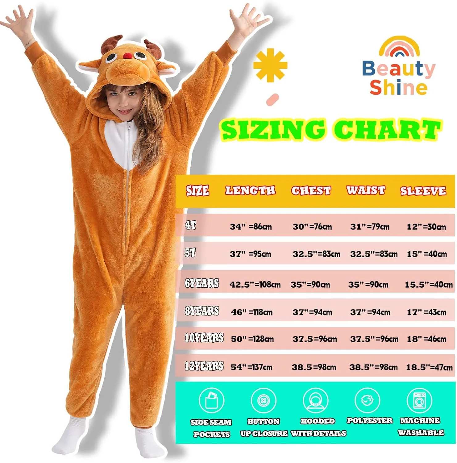 Beauty Shine Onesie Cartoon Animal Costume One Piece Pajamas Cosplay Halloween Christmas Sleepwear Jumpsuit Homewear