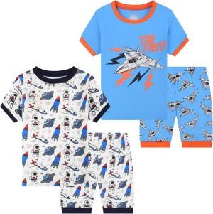 Benaive Boys Summer Pajamas 4 Pieces Cotton Kids PJs Shorts Sleepwear Size 2T-12 Years