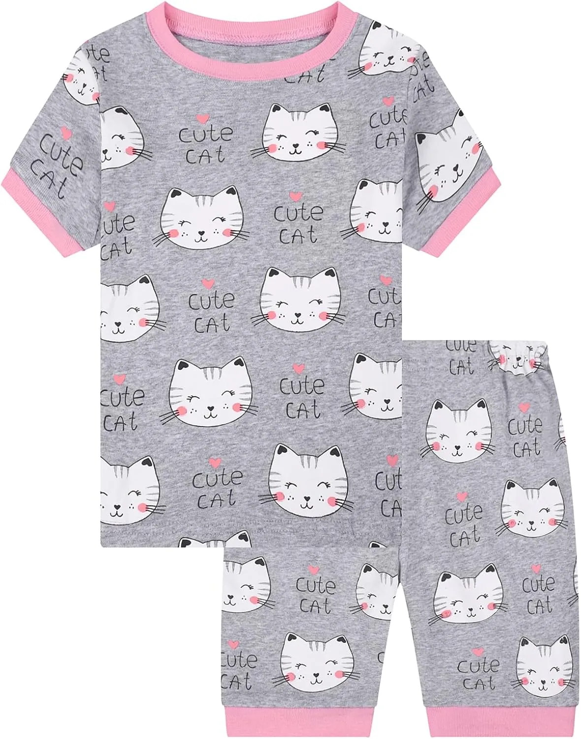 Benaive Girls Summer Pajamas 4 Pieces 100% Cotton Girls PJs Short Sets Kids Sleepwear Size 2T-12 Years